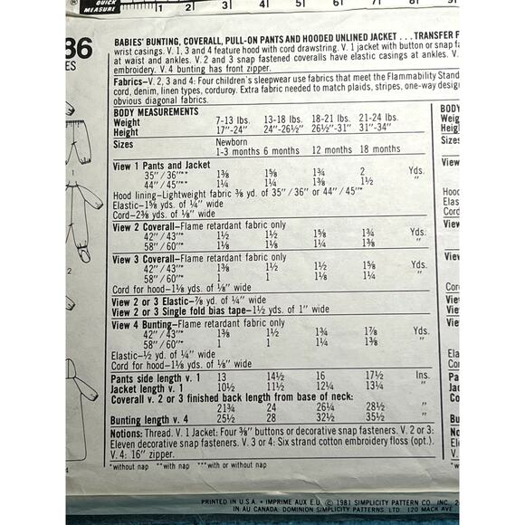 Simplicity pattern 5286 Baby blanket sleeper coverall pants hooded jacket - Picture 5 of 6